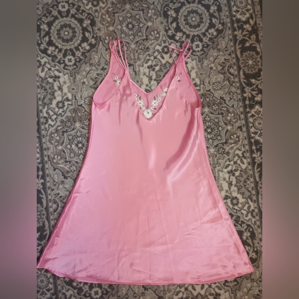 Vintage Inner Most Satin Slip Dress Medium Pink Floral Embroidered Dainty Y2K - Picture 7 of 12